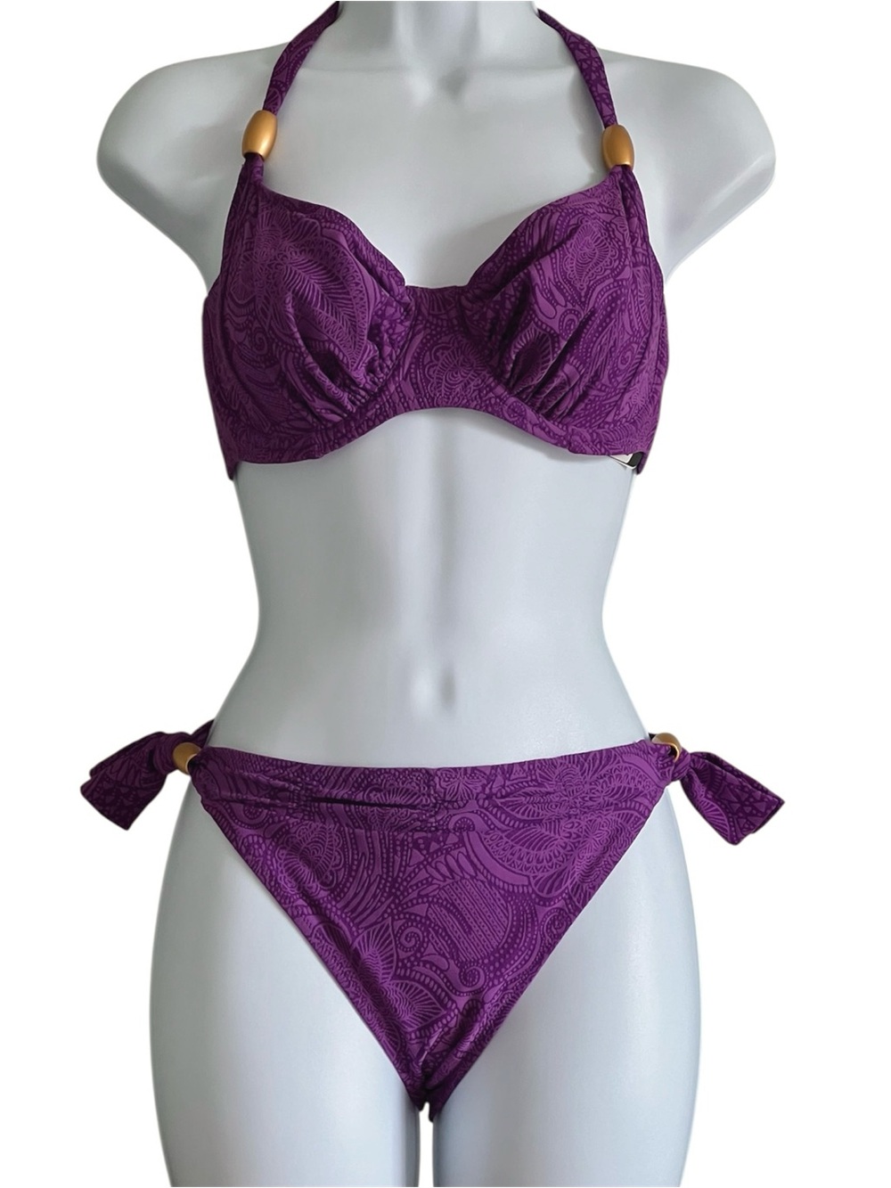 Fantasie Bra Sized Bikini Set Purple Underwire Swimwear 32DDD Top S Bottom